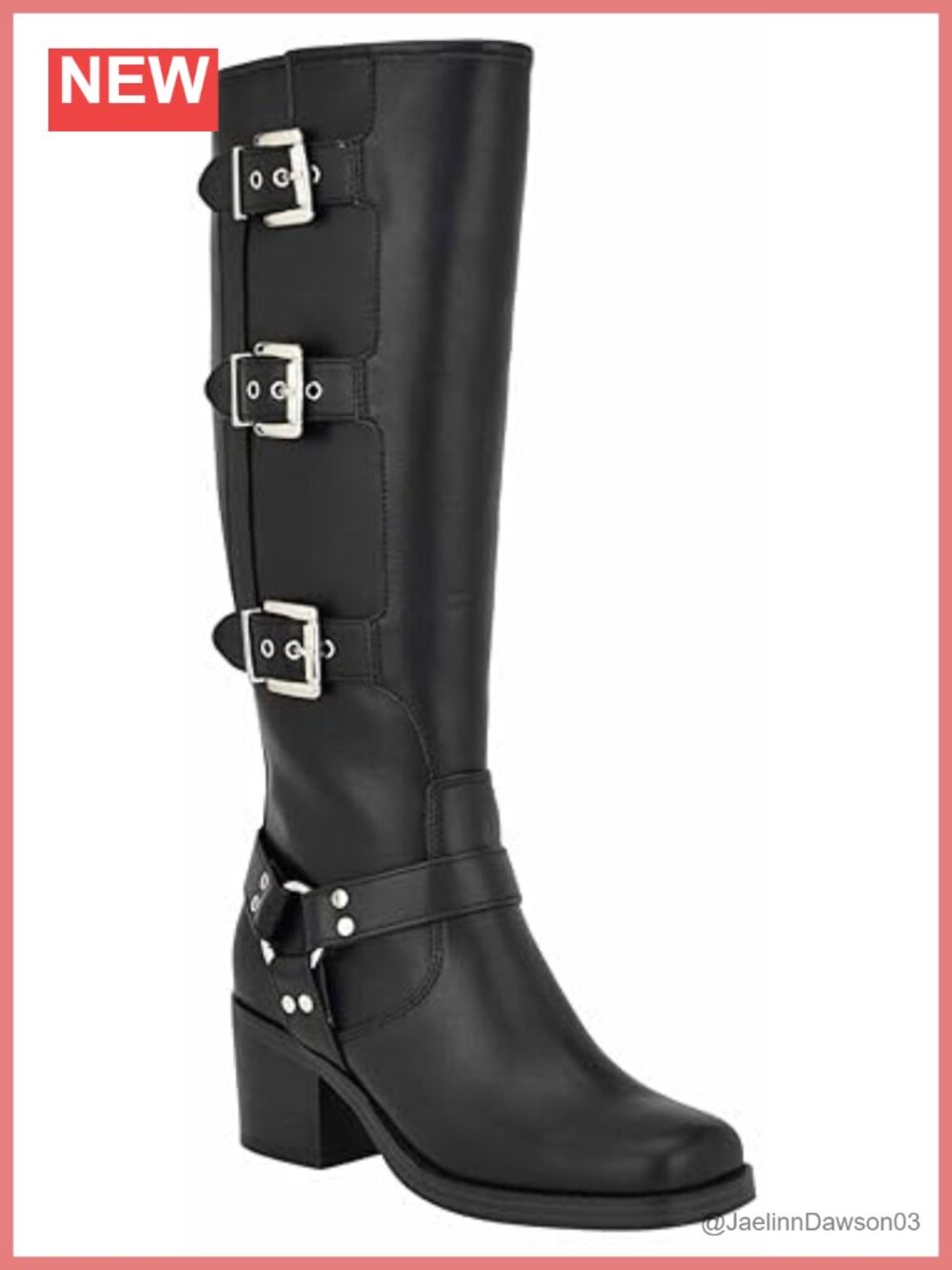 Nine West Knee-High Boots Block Heel Zip Buckle